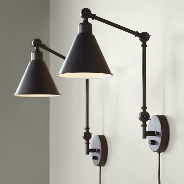 Swing Arm Wall Lamp Black Vintage Industrial Wall Mounted Reading Light Fixture for Bedroom Doorway Plug in Wall Sconce Living Room Set of 2 